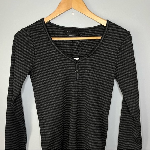 HATCH The Ruthie Long Sleeve Charcoal Heather Black Stripe Bodysuit Sz 2/M NWT - Picture 3 of 16